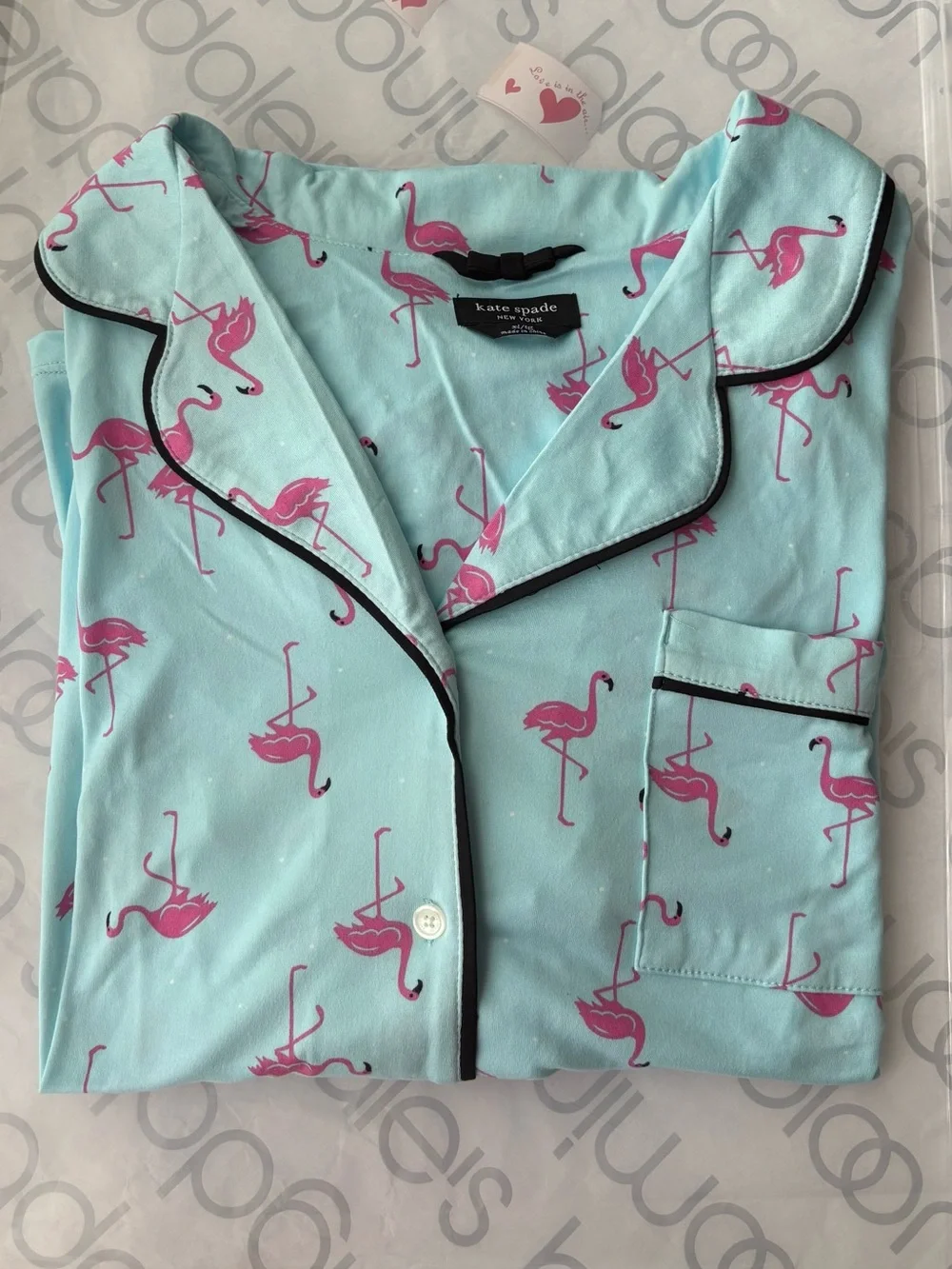 kate spade Light Blue and Pink Flamingo Pajama Set Top XL
